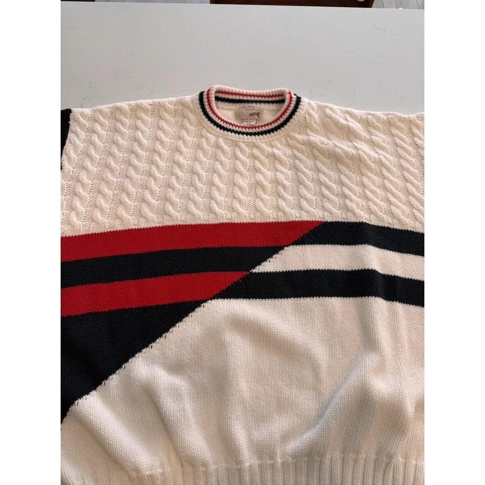 VTG Fox Collection 80s Cable Knit Sweater XL‎ Nautical Preppy Tennis Pull Over